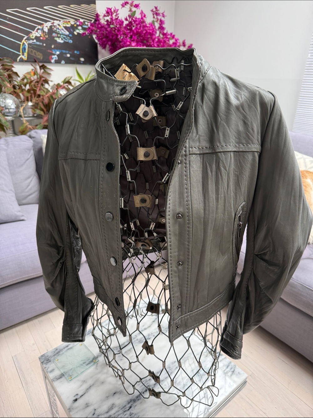 Womens Leather Jacket - Gray Lightweight Bomber